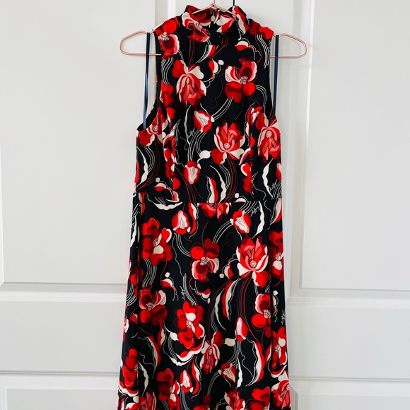 TOMMY HILFIGER Floral A-Line Halter Midi Dress (Black + Red + White, Size: 6) - Picture 7 of 12